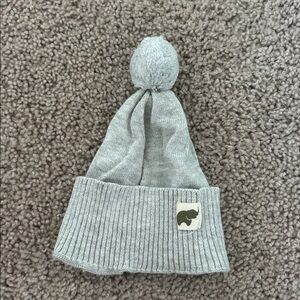 Gray Knit Beanie with Pom Pom